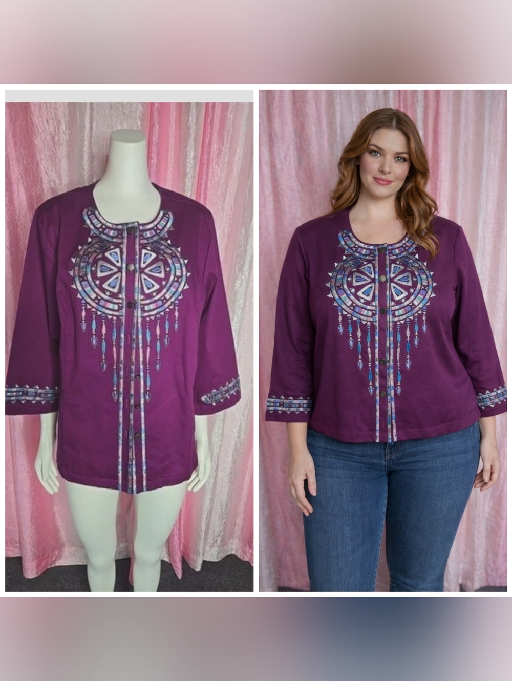 Bob Mackie Purple Santa Fe Dreams Embroidered Wearable Art Jacket Size XL